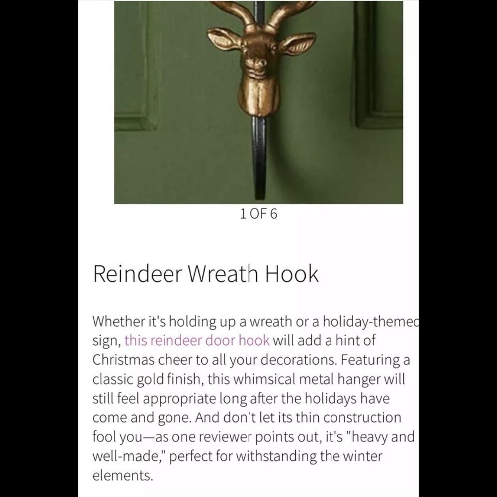 NWT Anthropologie Reindeer Wreath Hook Hanger Over the Door - Picture 3 of 12